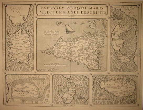 Ortelius Abraham (1528-1598) Insularum aliquot Maris Mediterranei Descriptio 1590 ca. Anversa 
